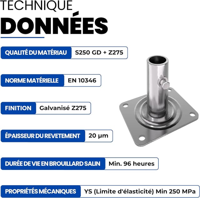 Detalle de Plaque de base d’échafaudage GeZu Impex 135×110×120 mm galvanisée (lot de 16) – compatible style Baker