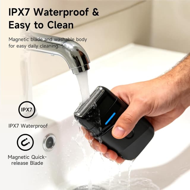 Detalle 2 de Shavers for Men Protable Foil Shaver with Double Floating Blade & UV Lamp (IPX7, USB‑C, cordless)