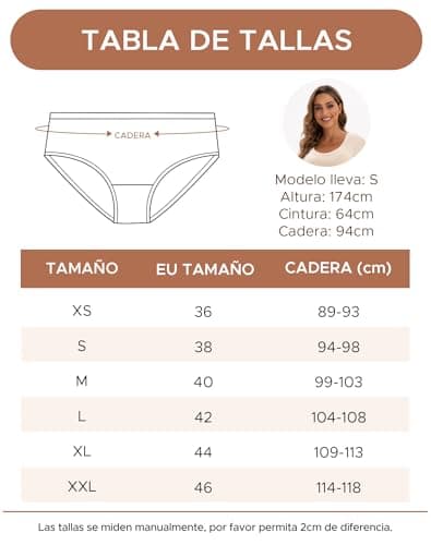 Detalle de INNERSY Bragas de mujer de algodón elástico, pack de 6 culotte hipster (cintura midi) en multicolor