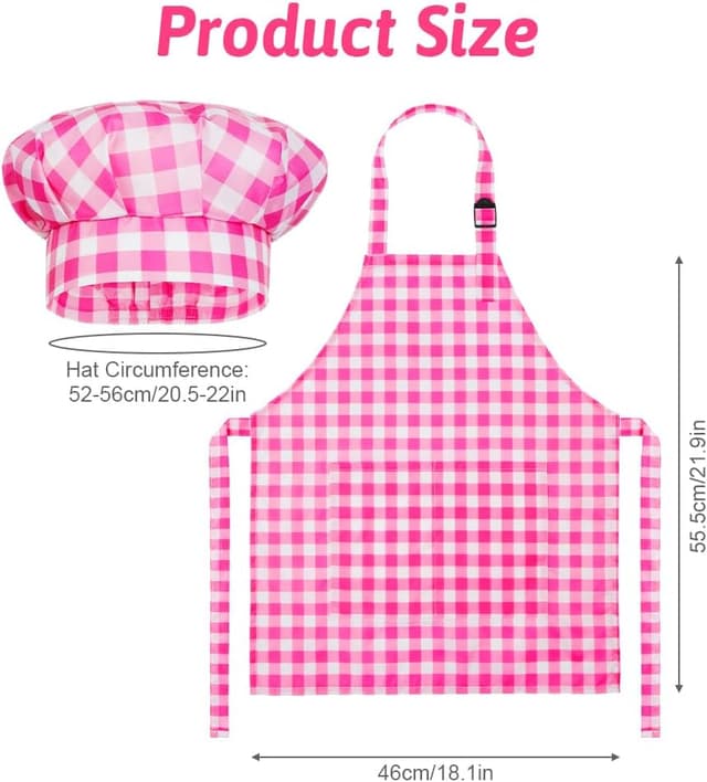 Detalle 2 de DiULi grembiule per bambini regolabile con cappello da cuoco a quadri rosa