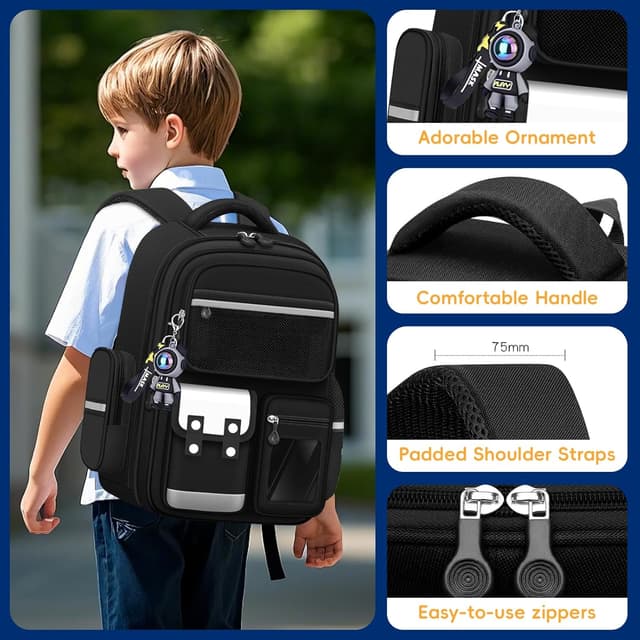 Detalle 2 de Amythe Cartable pour garçon Noir Grande capacité