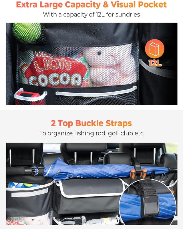 Detalle 1 de Oasser Car Boot Organiser (E6A) with 8 functional back seat storage bags