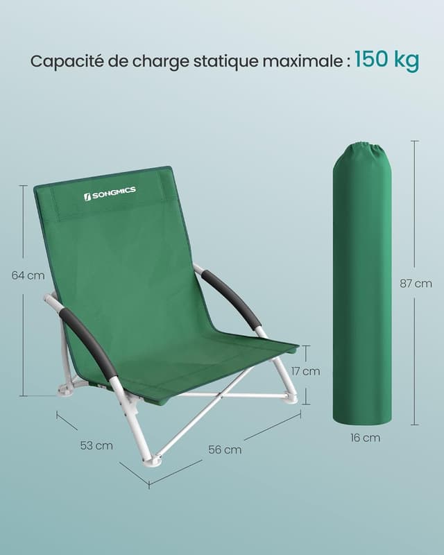 Detalle 2 de SONGMICS Chaise de plage pliante portable à dossier haut GCB61GV1 (avec sac de transport)