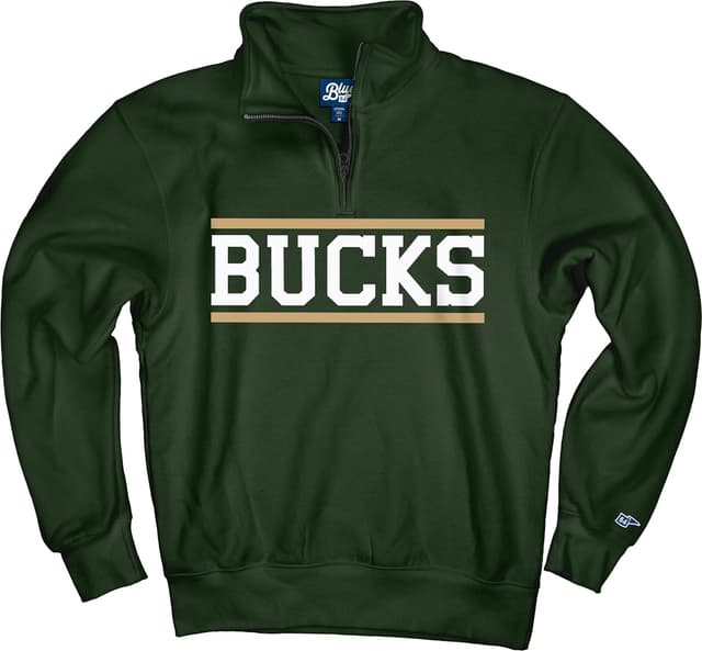 Detalle 2 de Blue 84 NBA Officially Licensed Quarter Zip Sweatshirt (Milwaukee Bucks) — Team Color
