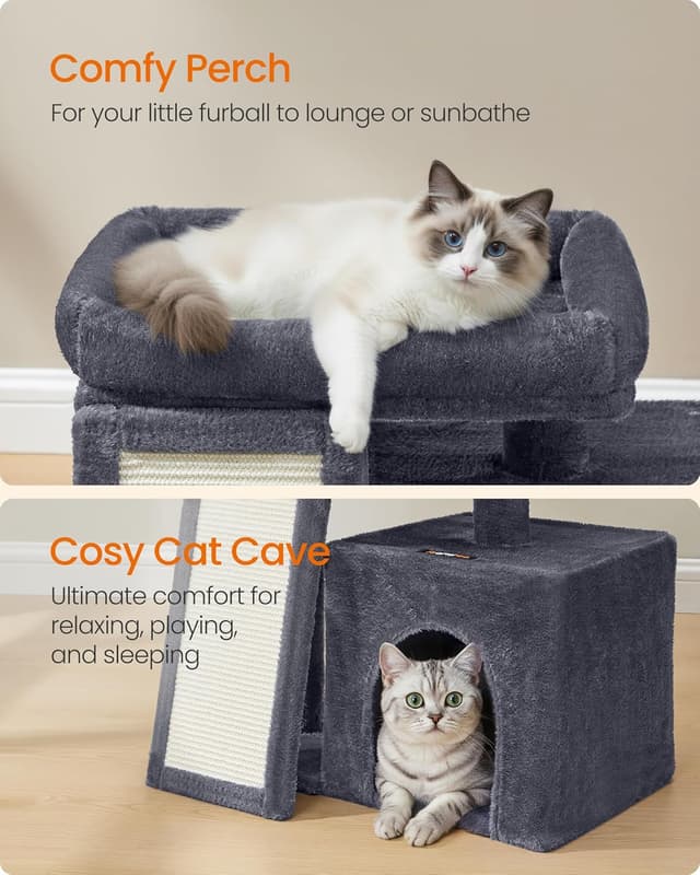 Detalle 2 de Feandrea Small Cat Tree (PCT010GS01) – compact cat tower with scratching ramp, cave & top perch