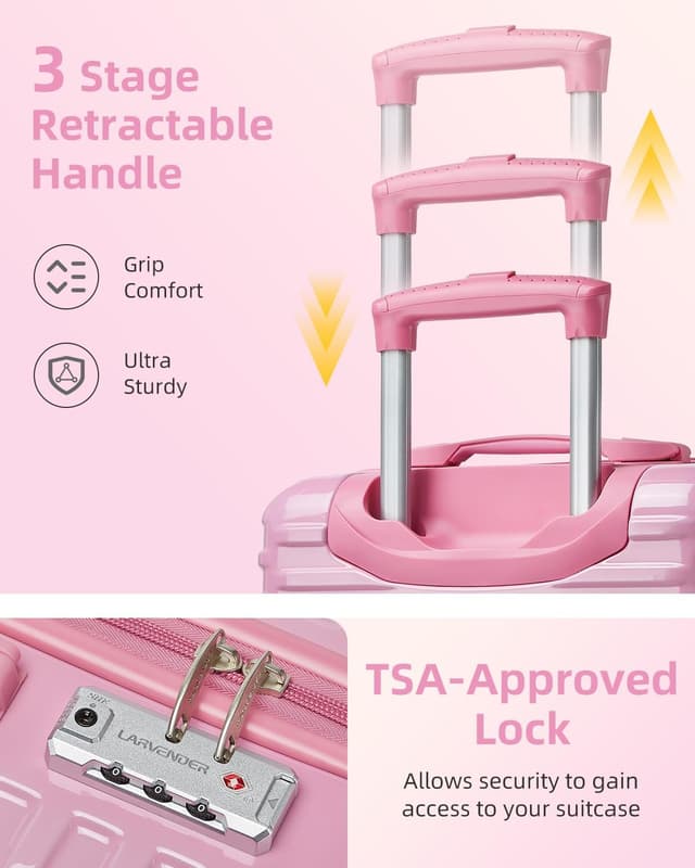 Detalle 2 de LARVENDER Carry-on Luggage Expandable 20 Inch Hardside Set with TSA Lock + Large Travel Backpack (Peach Sparkling)