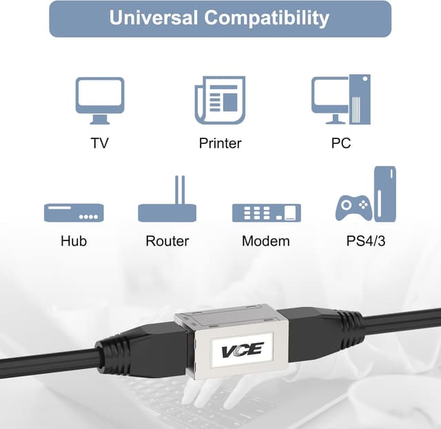 Detalle de VCE accoppiatore RJ45 schermato femmina–femmina per Cat6A/Cat6/Cat5e/Cat5 (2 pezzi)