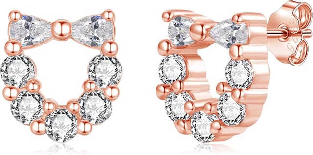 Detalle de Deyanse Ohrstecker aus 925 Sterling Silber für Damen – Katzenkopf mit Zirkonia, 8 x 8 mm