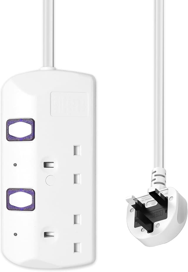Detalle de 2-Gang UK Plug Extension Lead with Individual Switches 📟