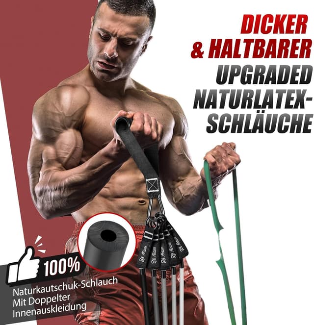Detalle de HPYGN Fitnessbänder-Set mit 5 Widerstandsstufen (150/200/250 lbs) inkl. Griffe, Knöchelriemen & Türanker