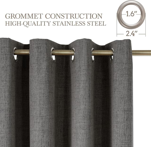 Detalle 2 de CUCRAF 100% Blackout Curtains Grey – 2 Eyelet Panels, 46 x 90 Inch Drop