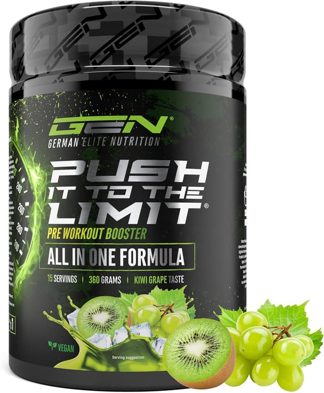 Detalle de Push it to the Limit Pre Workout mit L-Arginin, Citrullin & Koffein – 360 g (Kiwi-Grape)