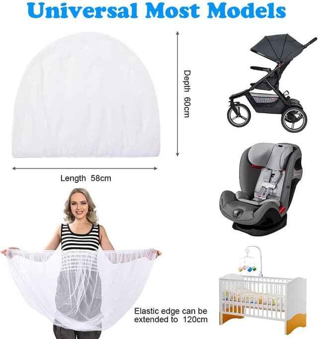 Detalle 2 de Vicloon Zanzariera Passeggino universale in bianco per carrozzina e seggiolino auto
