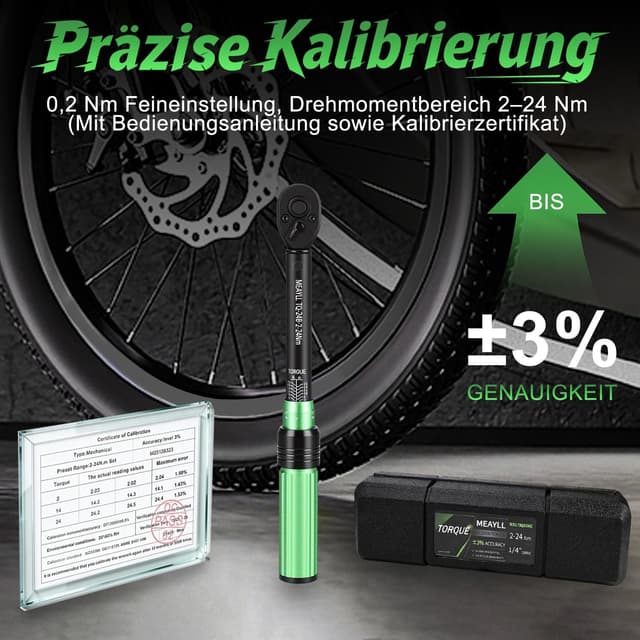 Detalle 2 de Meayll 15-teiliges Drehmomentschlüssel-Set fürs Fahrrad (1/4", 2–24 Nm, ±3%) inkl. 12 Bits, 72-Zahn-Umschaltratsche