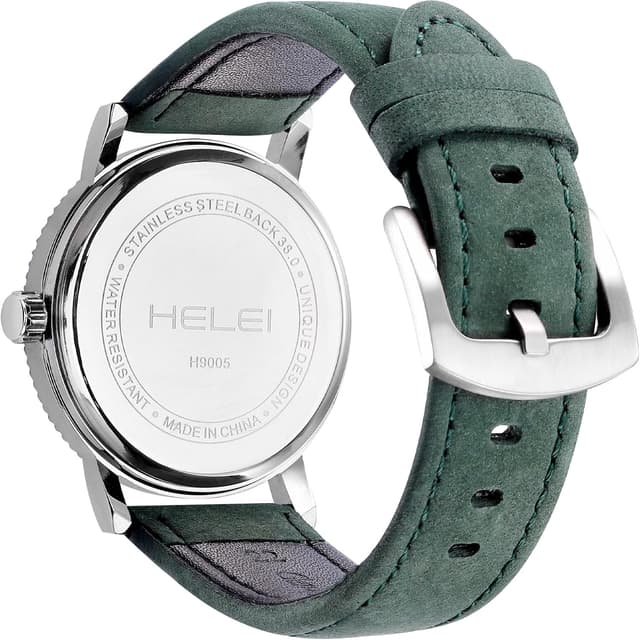 Detalle de JIZZU Herrenuhr mit Echtem Lederarmband, 42 mm Zifferblatt und Datumsanzeige