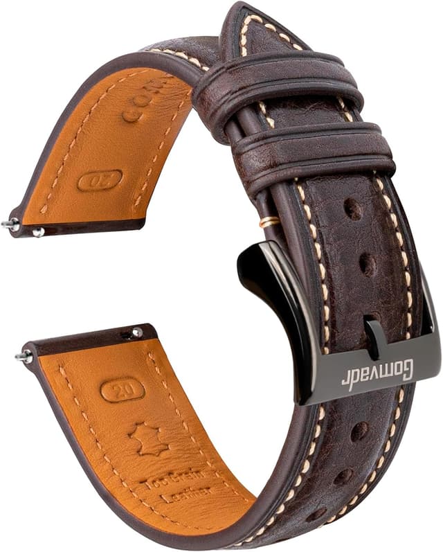 Detalle de Gomvadr pflanzlich gegerbtes Leder Uhrenarmband (Schnellspanner) – Ersatzband in 18/19/20/21/22 mm