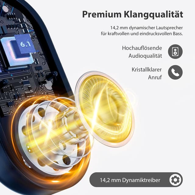 Detalle de EUQQ Open Ear Kopfhörer 50 Std kabellos (Bluetooth 6.1) mit flexiblen Ohrhaken und 4× ENC Mic