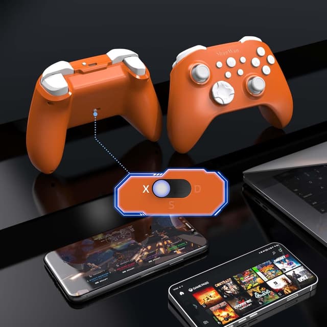 Thumbnail 6 de ShanWan Wireless Controller (2.4G/Bluetooth) für Windows, PC, Android, iPhone, Switch & Steam – mit Hall-Effect Trigger, Turbo & Rumble (Orange)