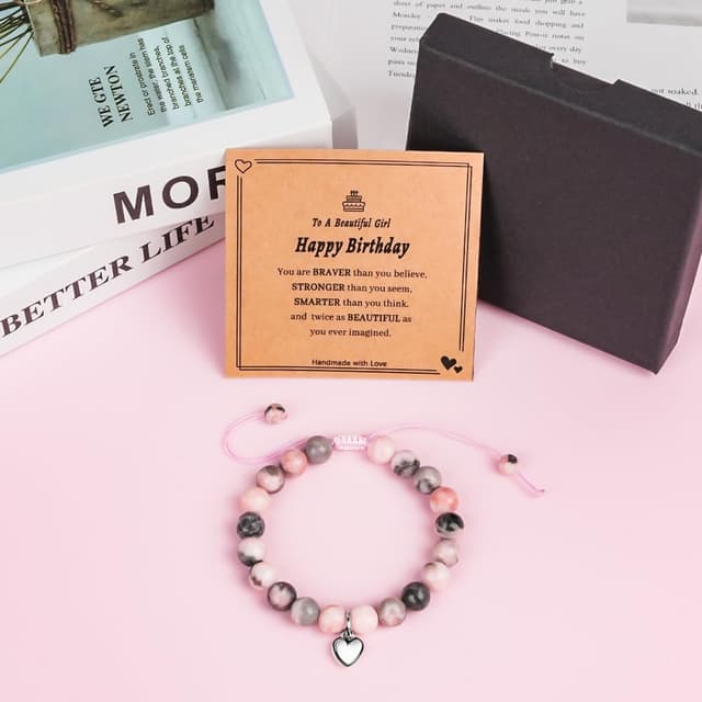 Detalle de Aucuu braccialetti per bambini con cuore in acciaio inox e pietra naturale, regalo per compleanno e Natale