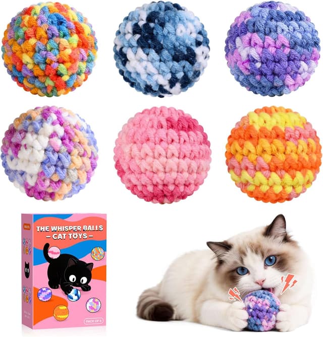 Detalle de SYHZC Hand-Knitted Cat Toys (6 Pack) Quiet Cat Balls – 4.5cm Noiseless Interactive Toys with Gentle Bell