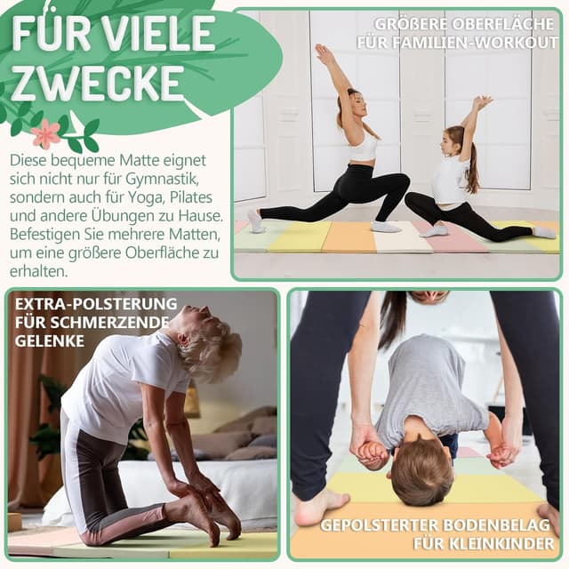 Detalle 2 de PhysKcal klappbare Weichbodenmatte 195 x 75 x 3 cm – faltbare Turnmatte mit Tragegriffen