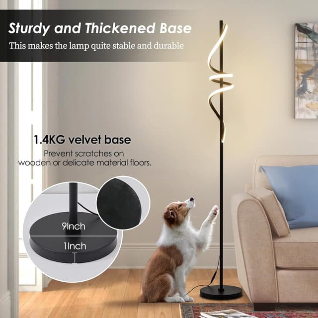 Detalle 2 de POWROL Spiral LED Floor Lamp (Dimmable) with Remote & Foot Control, 3 Colour Temperatures, 48W, Black