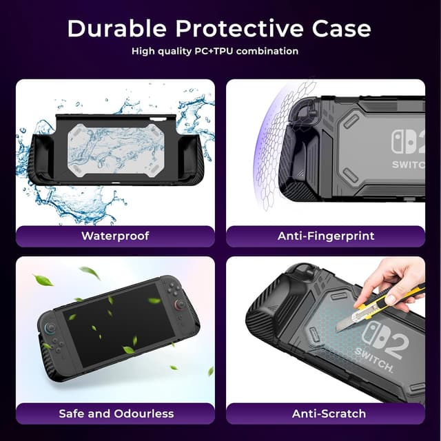 Detalle de RaceGT Protective Case for Nintendo Switch 2 (2025) – Transparent Back, Anti-Scratch PC & TPU, Dockable Cover