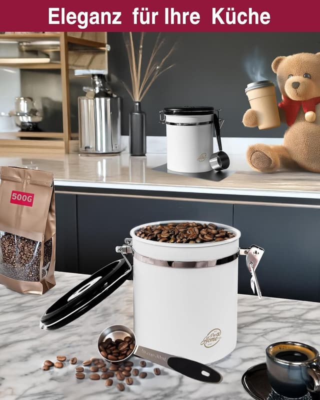 Detalle de Pro@Home43® Kaffeedose luftdicht mit Kalenderfunktion, Edelstahl, 1,5 l – weiß