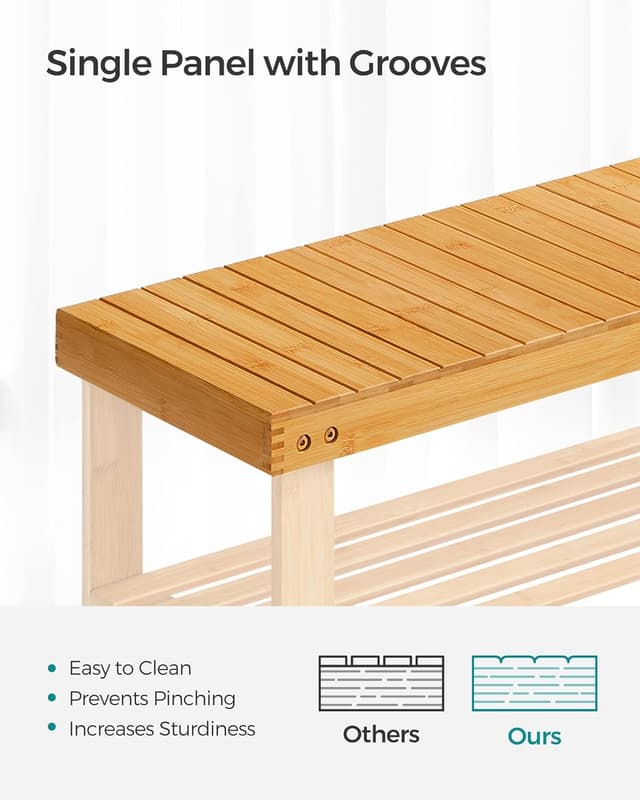 Detalle 2 de SONGMICS Shoe Rack Bench (ULBS04N) 3-Tier Bamboo Storage Organizer Bench for Entryway