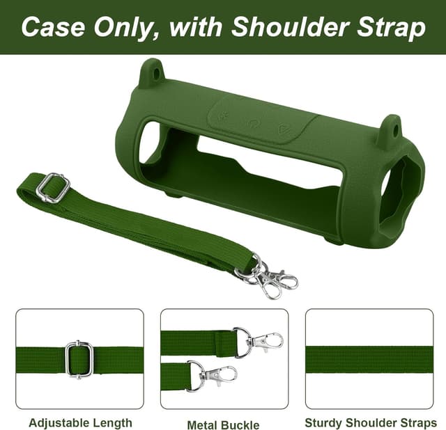 Detalle de Khanka Silicone Protective Cover for JBL Flip 7 with Detachable Shoulder Strap (Army Green) — case only