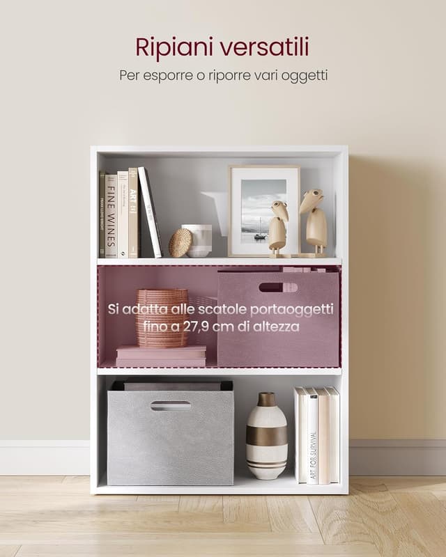 Detalle de VASAGLE LBC163T14 scaffale a 3 ripiani con ripiani regolabili (24 x 60 x 81 cm) bianco nuvola