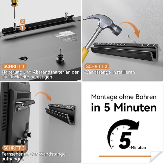 Detalle de Ständerlose TV-Wandhalterung (ohne Bohren) für 12–55 Zoll, neigbar bis 5° – VESA bis 400 x 400 mm, bis 45 kg