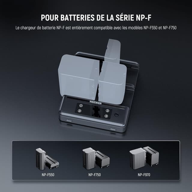 Thumbnail 6 de NEEWER NP-F970 Chargeur 4 canaux avec consolidation d’alimentation intelligente et écran OLED
