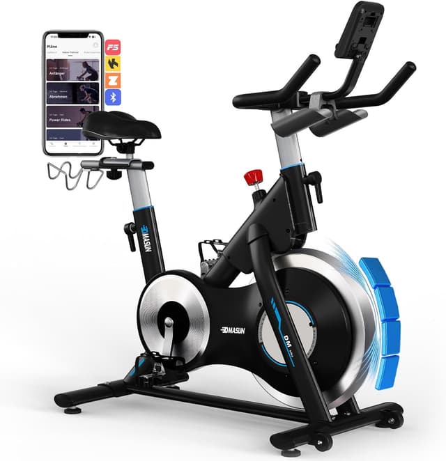 Detalle de DMASUN Vélo d’appartement avec résistance magnétique et volant d’inertie lourd (jusqu’à 180 kg) + support d’haltères