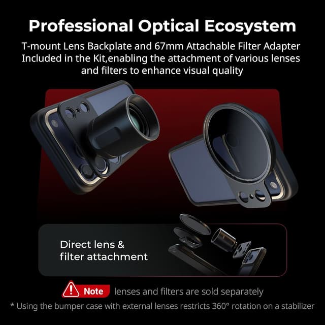 Detalle de SMALLRIG Coque FilMov pour iPhone 17 Pro Max (5793) avec plaque arrière pour objectif et adaptateur filtre 67 mm – noir