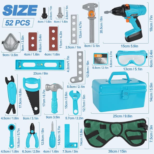 Thumbnail 6 de Vanplay Kids Tool Set (52 pcs) with Electronic Toy Drill & Tool Belt for Pretend Play