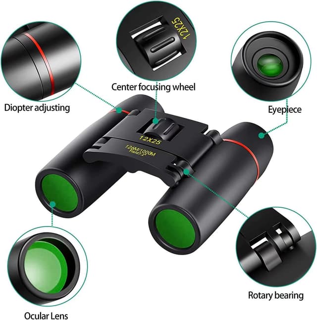 Detalle de POLDR 12x25 Small Pocket Binoculars (Compact Adults & Kids) for Bird Watching, Concerts & Theater