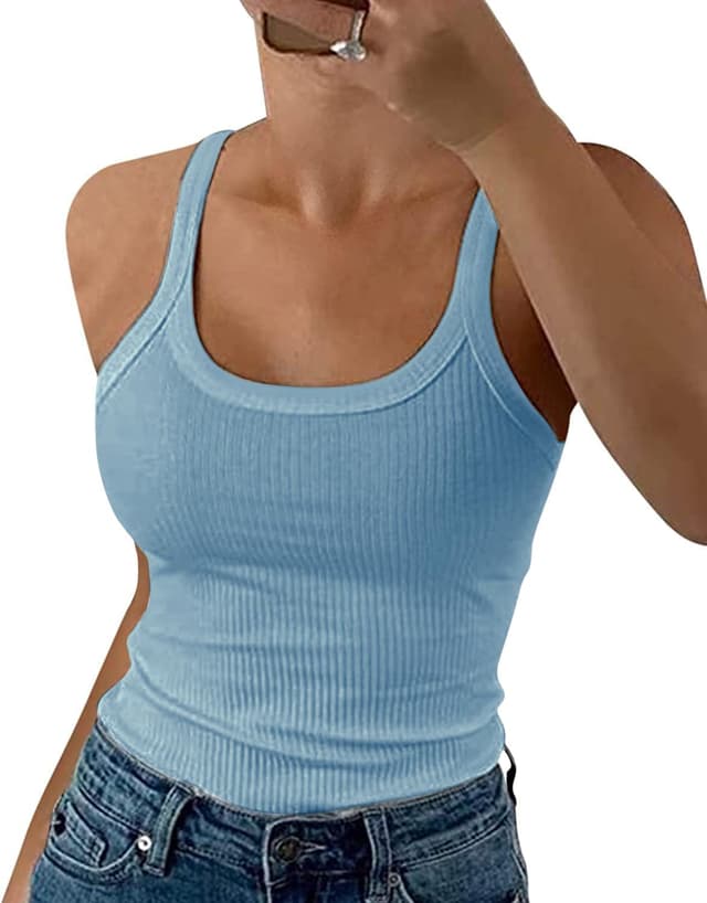 Thumbnail 6 de DUOEASE Spaghetti-Top Damen – geripptes Basic Slim Fit Tank Top mit Rundhalsausschnitt