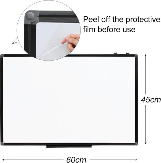 Detalle de XIWODE Magnetic Dry Erase Board (60 x 45cm) – wall mounted whiteboard with black aluminium frame