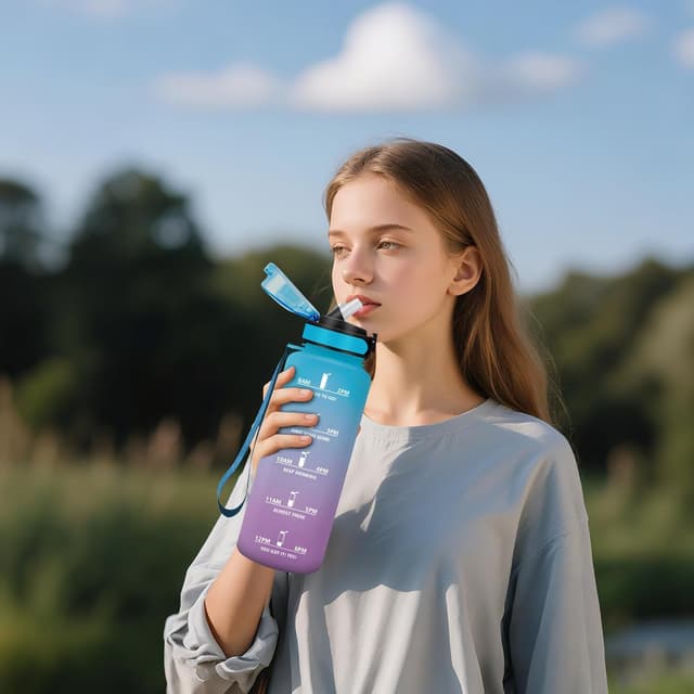 Thumbnail 6 de Motswedi Gourde à paille 1500 ml sans BPA (bleu ciel & violet pâle) – étanche, ouverture une main