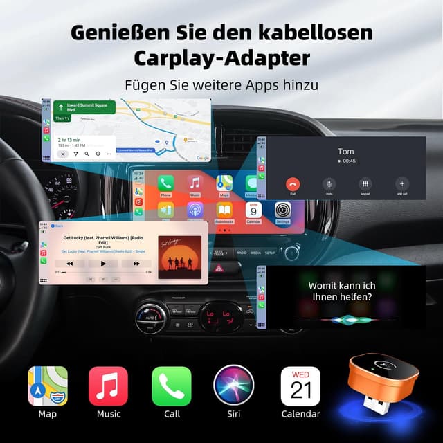 Detalle de CarPlay Wireless Adapter 2026 Upgrade – kabelloses Plug-&-Play für Wired CarPlay ab 2015 (iOS 10+)