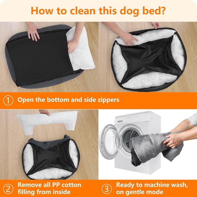 Thumbnail 6 de HMTOPE Hundebett, Hundesofa & Kissen – abnehmbar und waschbar, Hellgrau, 110 x 86 x 26 cm