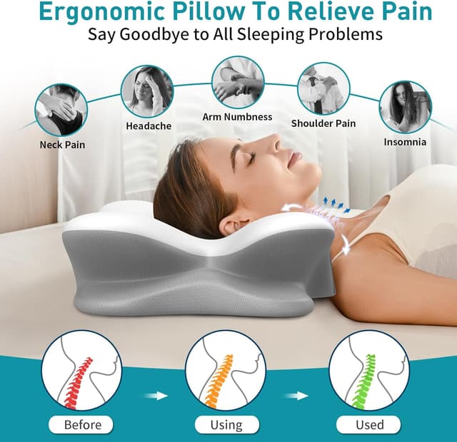Detalle de Besyodo Cervical Pillow for Neck Pain Relief — Ergonomic Contour Memory Foam Neck Support Pillow (Side, Back, Stomach)