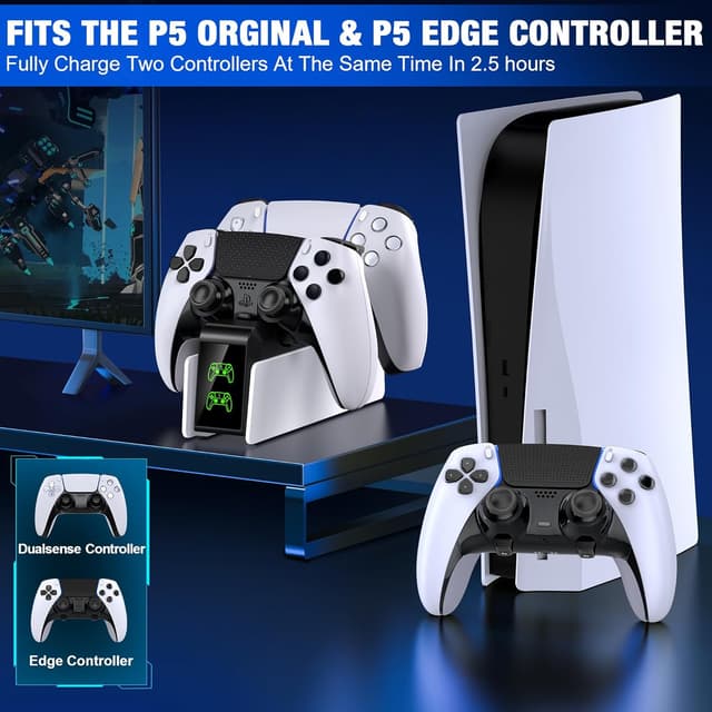 Detalle de CoguyTech PS5 Controller Ladestation (Dual Fast Charger) für PS5 & PS5 Elite Controller mit LED-Display