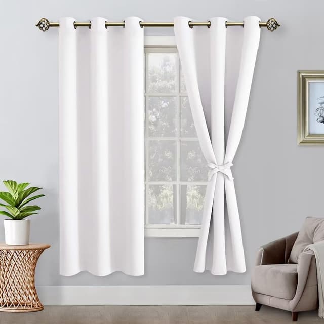 Detalle de Hiasan Rideau occultant thermique anti-froid et anti-chaleur avec œillets et embrasses cousues (2 pièces) 106 x 160 cm, blanc