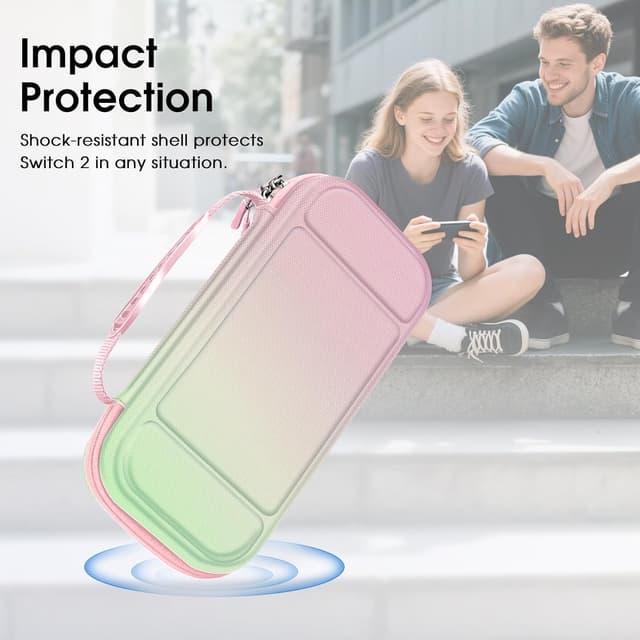 Detalle de FINTIE Tasche für Nintendo Switch 2 (2025) – EVA-Hülle mit Kartenhaltern, Netztasche und Rundum-Reißverschluss (Rosa Grün)