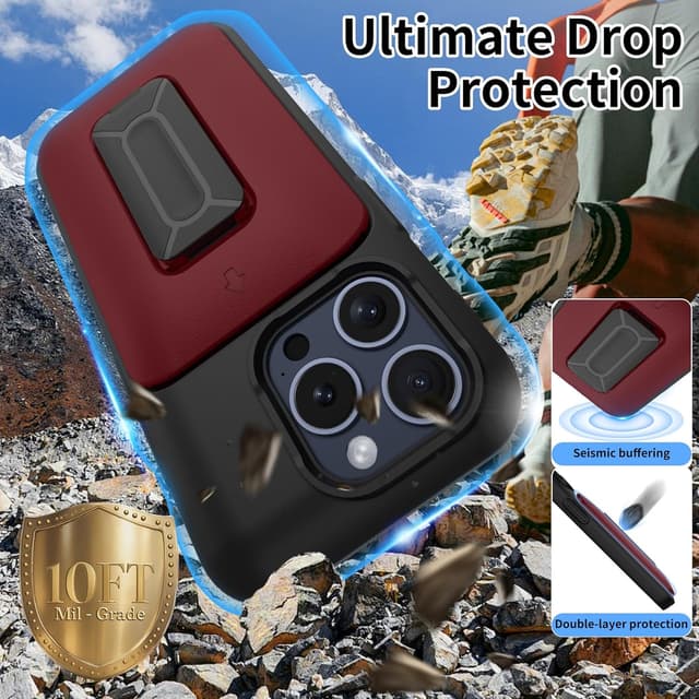 Detalle de Gritup for iPhone 15 Pro Case with Cards Slot & Sliding Cover (with Kickstand) + 2 HD Screen Protectors