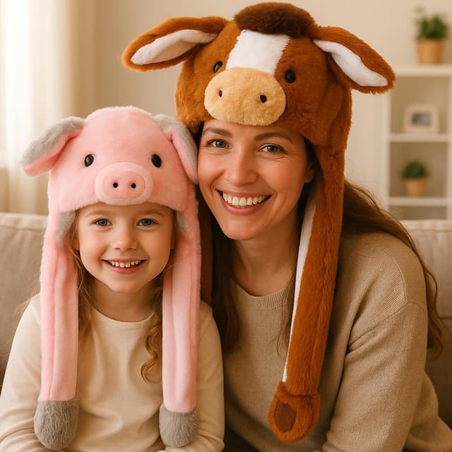 Detalle de Deletoys Animal Hat with Moving Ears, Jumping Pop-Up & Beating Plush Cap for Kids