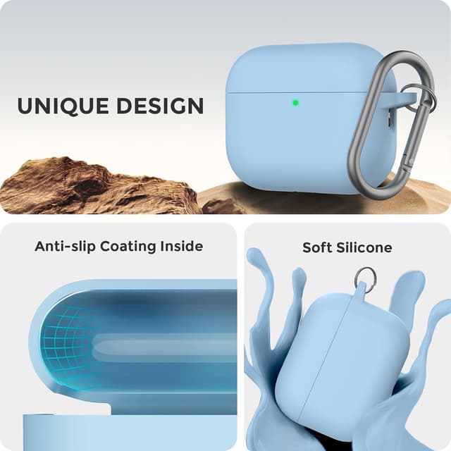 Detalle de AhaStyle Hülle für AirPods Pro 3 (2025) inkl. Reinigungsstift – Silikon-Case mit Karabiner und Handschlaufe