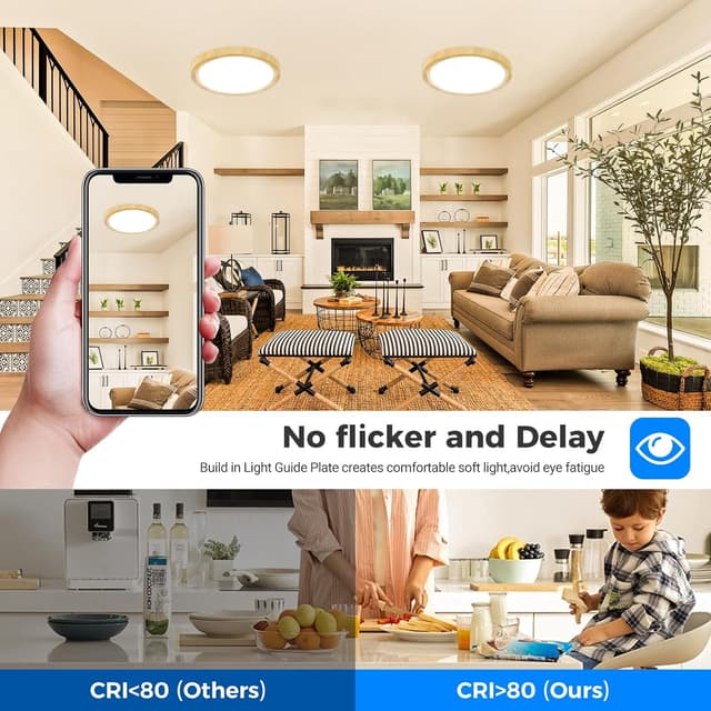 Detalle de Peasur LED-Deckenlampe flach 5-Farbtemperaturen (3000–6500 K), IP54, 18 W, rund